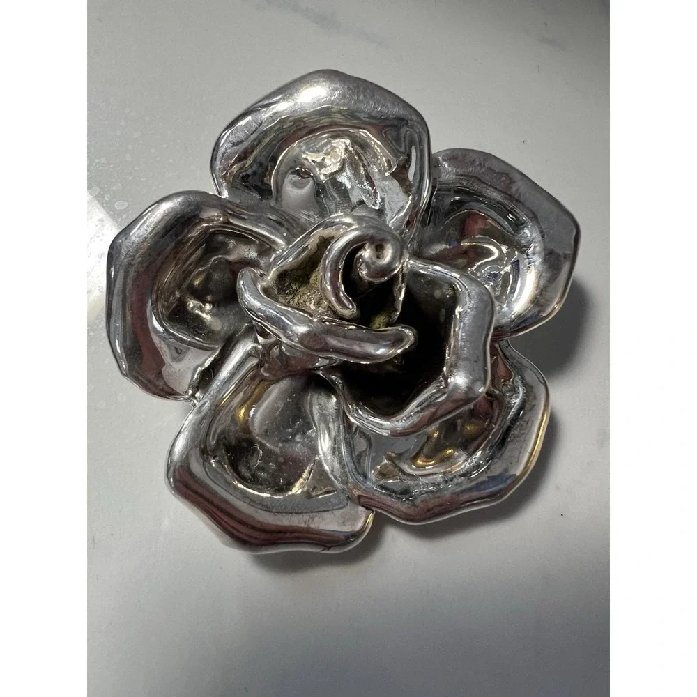 VTG Bat-Ami Sterling Silver Brooch Signed 925 Flower Rose Electroform Israel